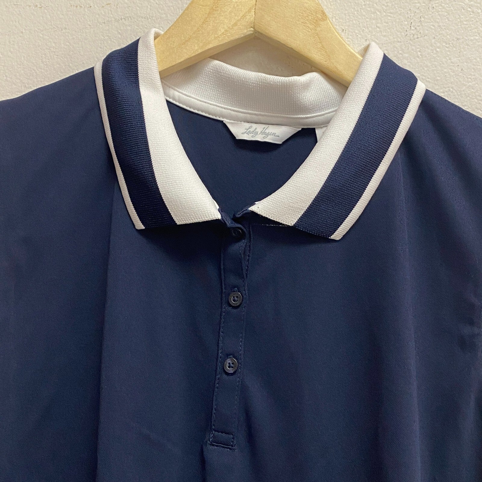 Lady Hagen Womens Pique Rib Trim SLVS Polo Dark Navy/White Solid WGH11502