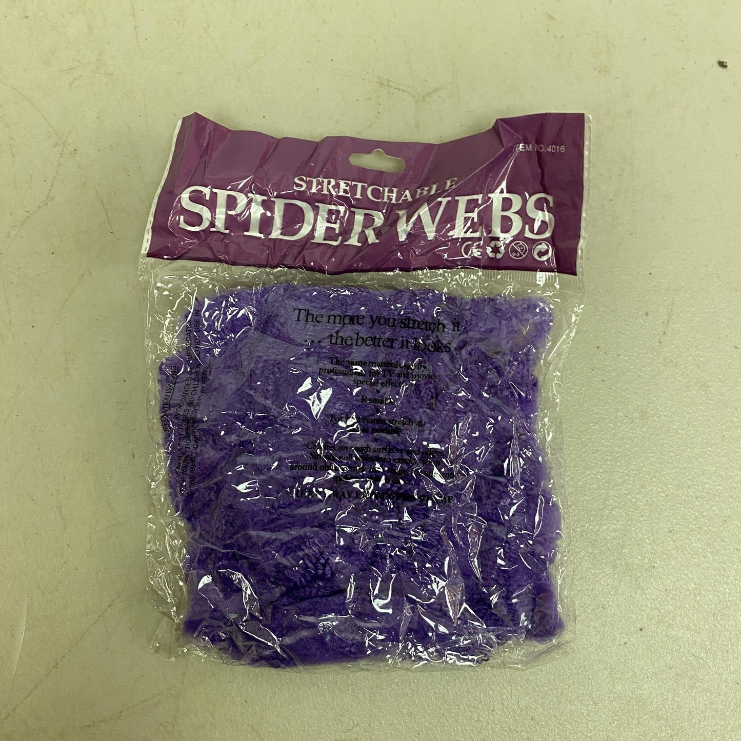 Stretchable Spider Web Decoration Purple w/ Black Spider Accents