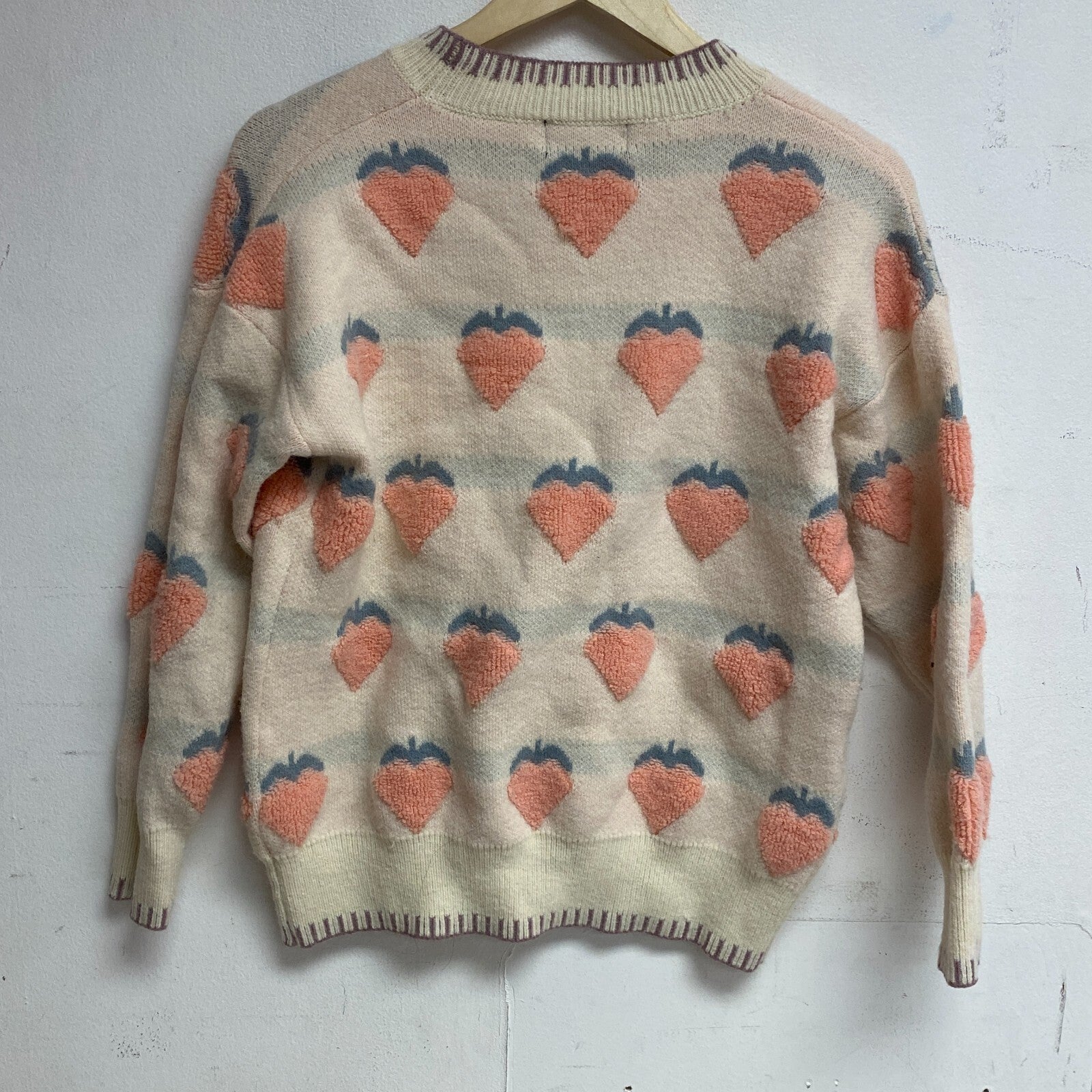 Cider Women Cute Cream and Pink Sweater Strawberry Print Size Medium