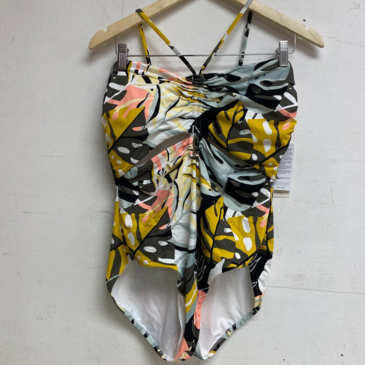 Calia Women's tummy Control Shirred Cut Out Floral One Piece Swimsuit Multi Palm