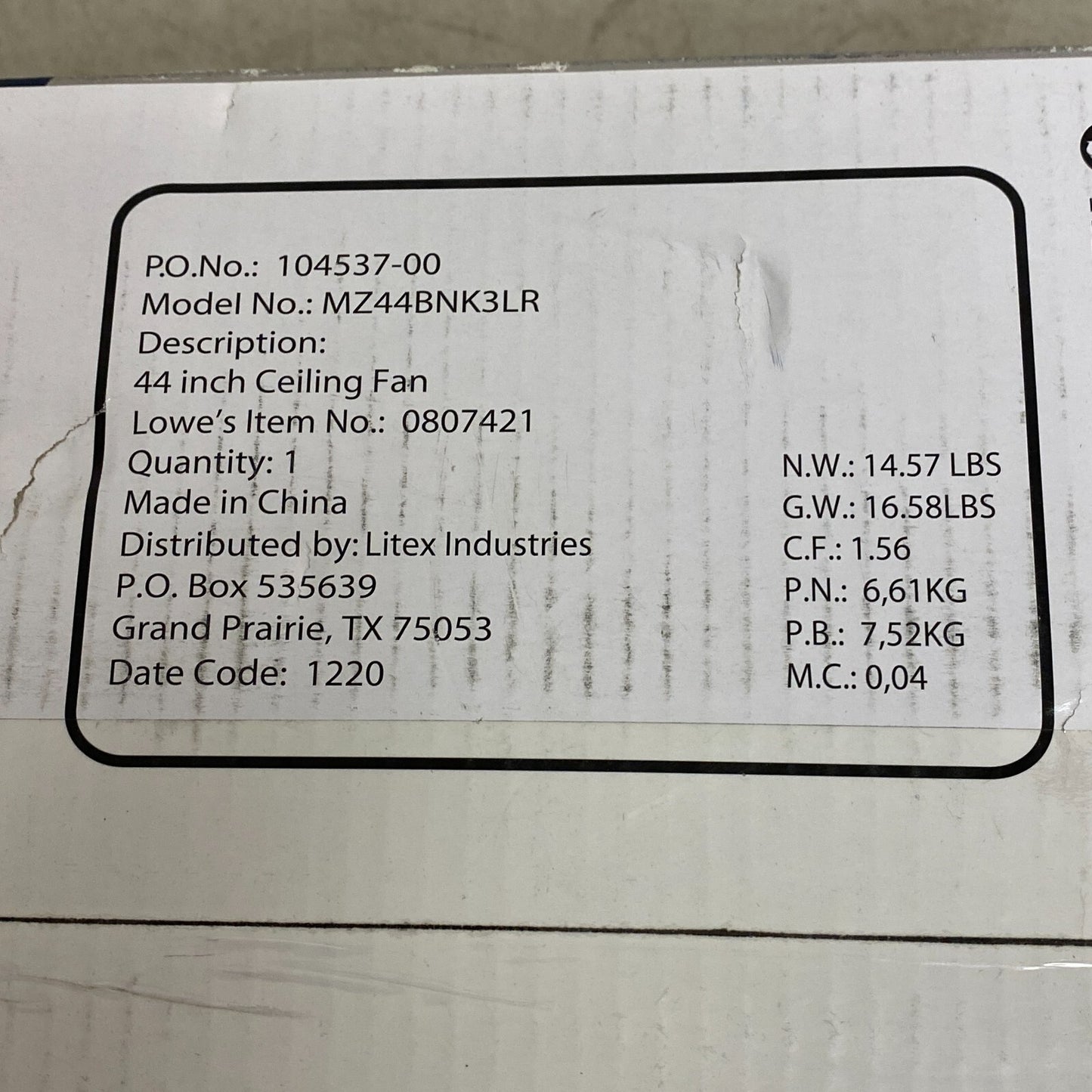 Harbor Breeze Mazon Brushed Nickel Finish Ceiling Fan 44 inch Model # 0807421