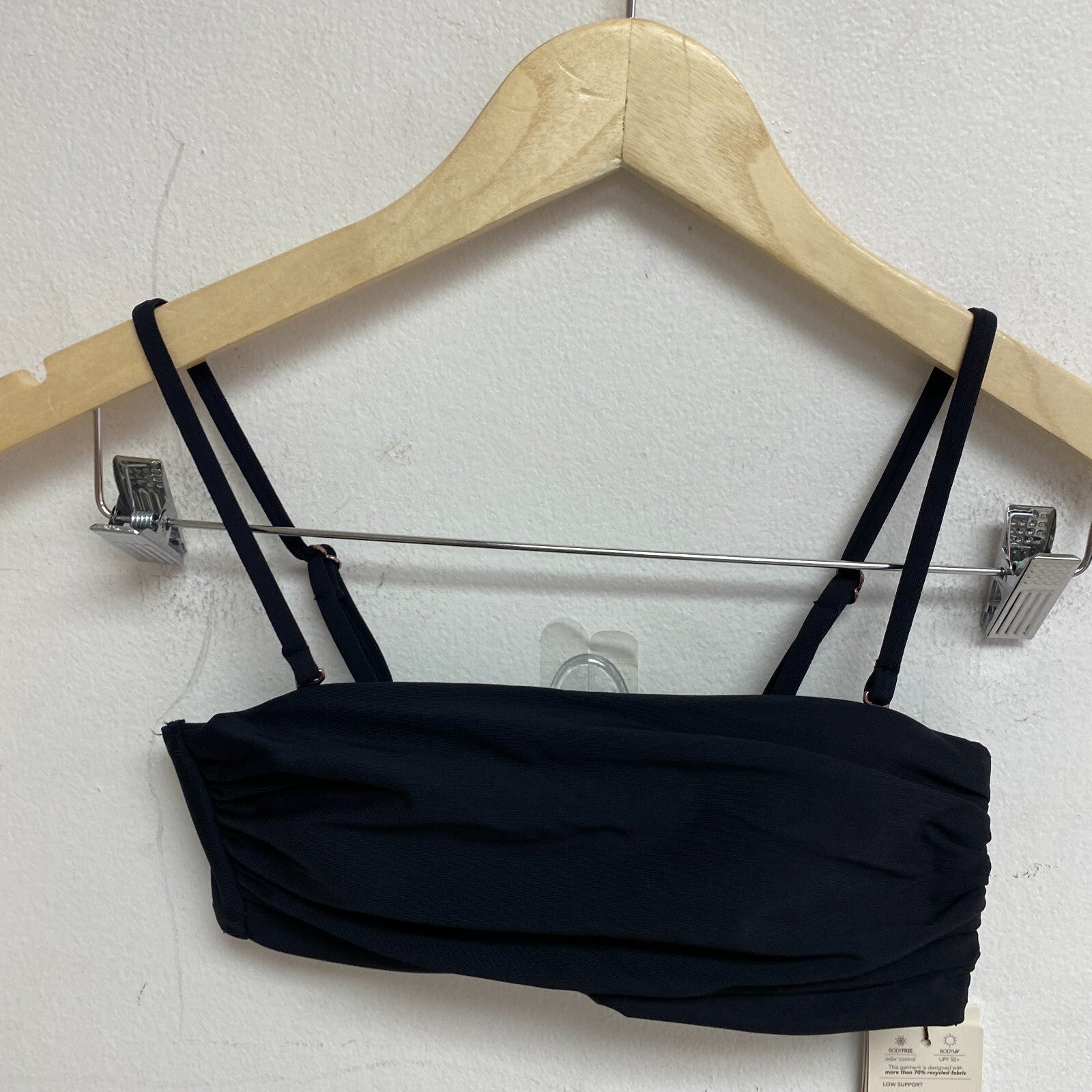 Calia Women's Swim Collection Shirred Strapless Bandeau Pure Black WSA23202 New!