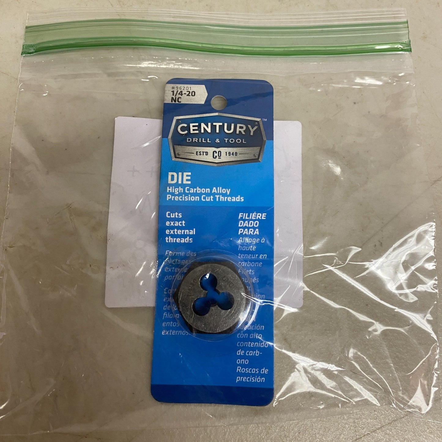 Century Drill & Tool 1/4‑20 NC Coarse Hexagon Die Carbon Steel 96201