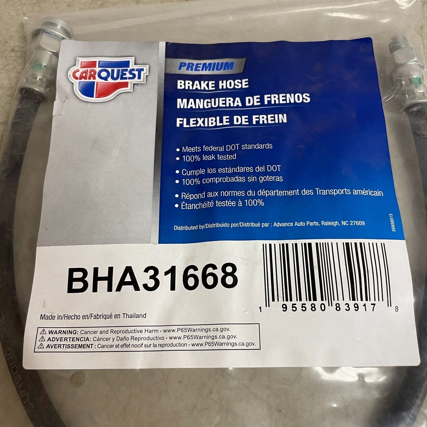 Carquest Wearever BHA31668 Brake Hose Assembly EPDM Black, Male–Female Ends