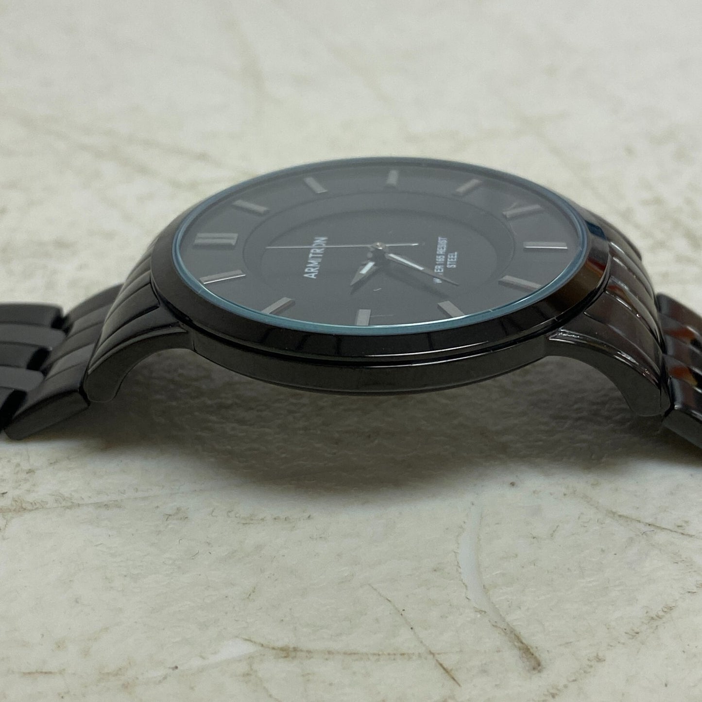 Armitron Steel Watch Men 42mm Black Round Dial 50M Stainless 6.5" 20/4962TI