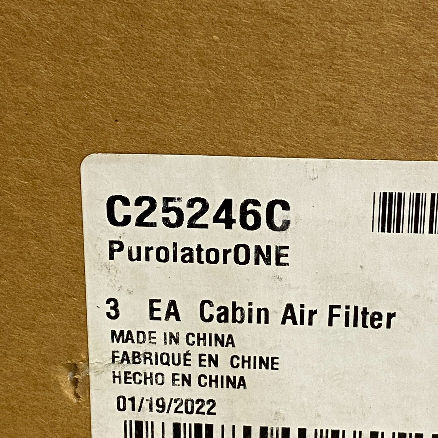 Purolator ONE C25246C Cabin Air Filter 3 Pack Carbon Media