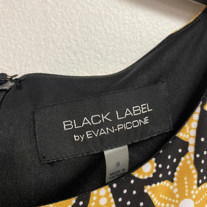 Black Label Women's 3/4 Sleeve Floral Midi Fit+Flare Dress Sz 8 Color Black Gold