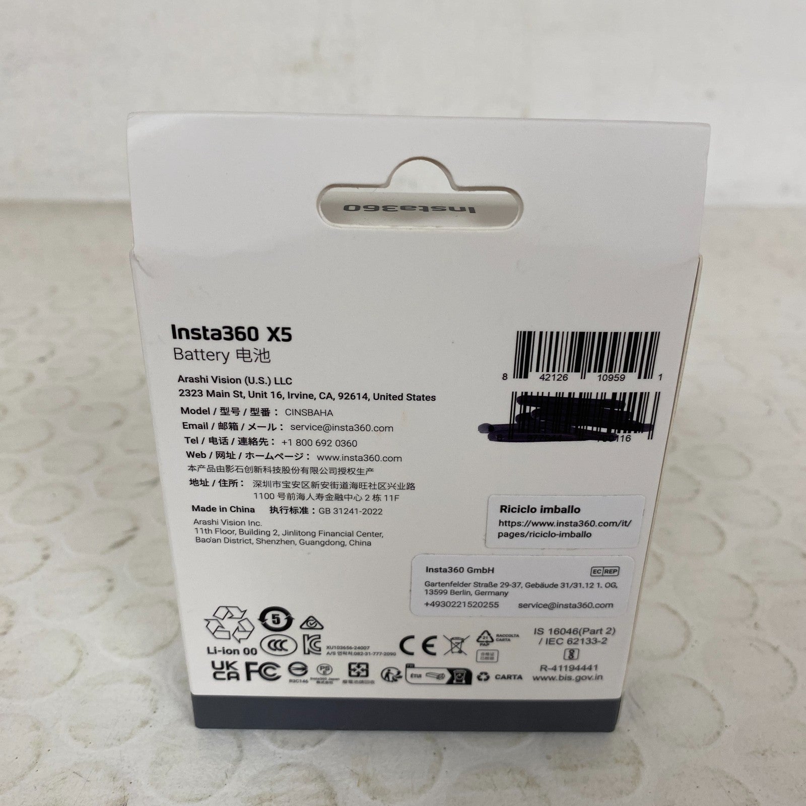 Insta360 CINSBAHA X5 2400mAh Rechargeable Battery  Action Cam Spare