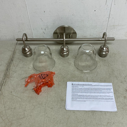 Allen + Roth Bartow 3 Light Vanity Light Brushed Nickel Finish Clear Glass Shade