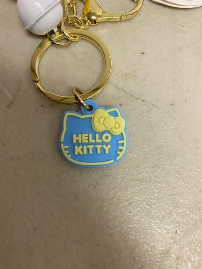 New Assorted Silicone Hello Kitty Keychain with Blue outfit and bell accessory