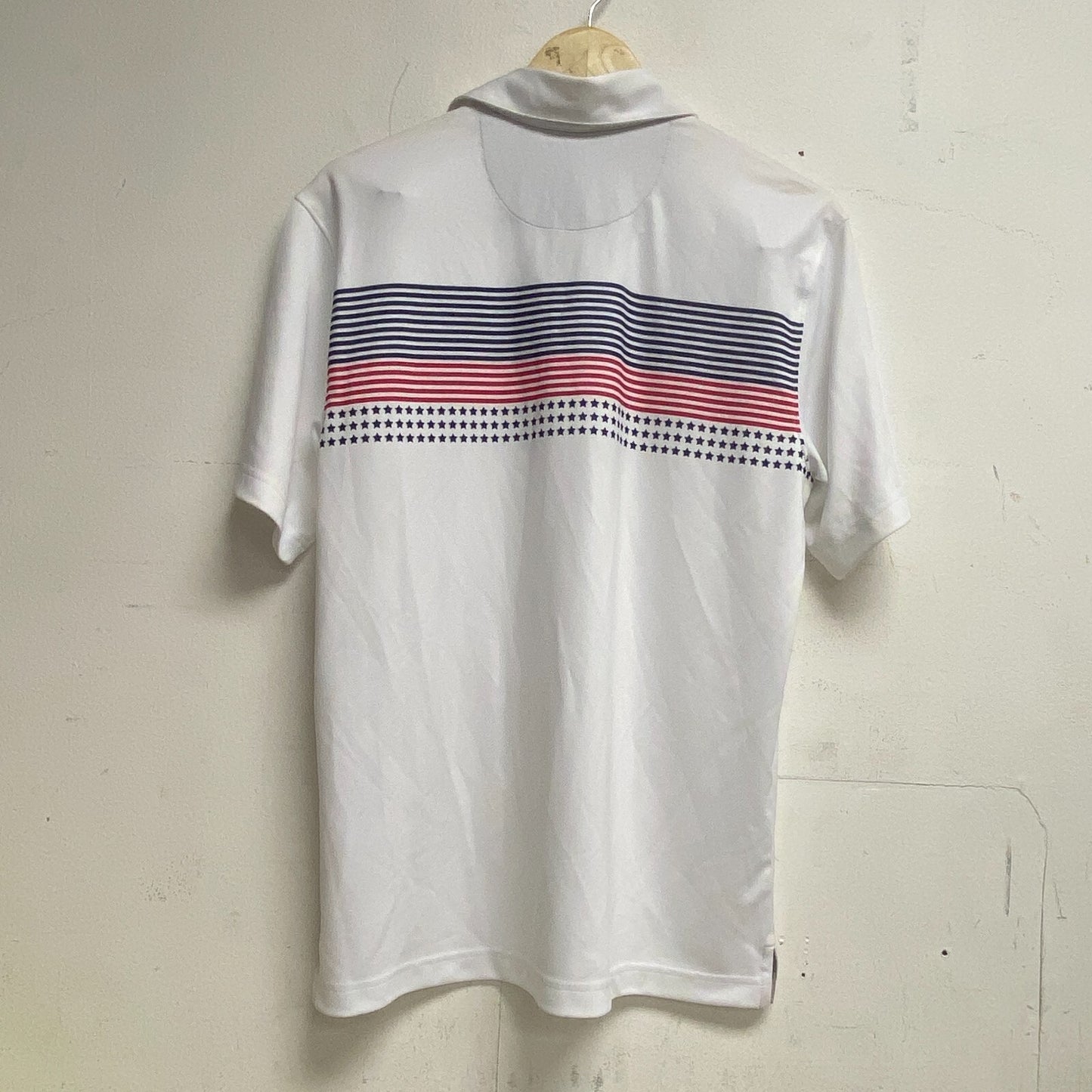 Walter Hagen Men's P11 USA Chest Stripe PRINT Polo Stars Stripes Crisp White