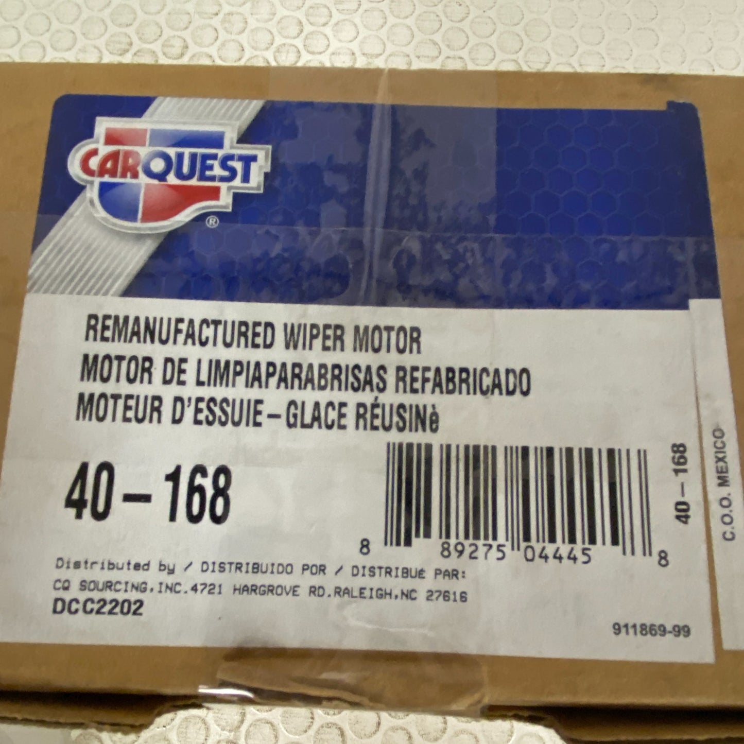 CARQUEST Premium Remanufactured Front Windshield Wiper Motor Black 40‑168