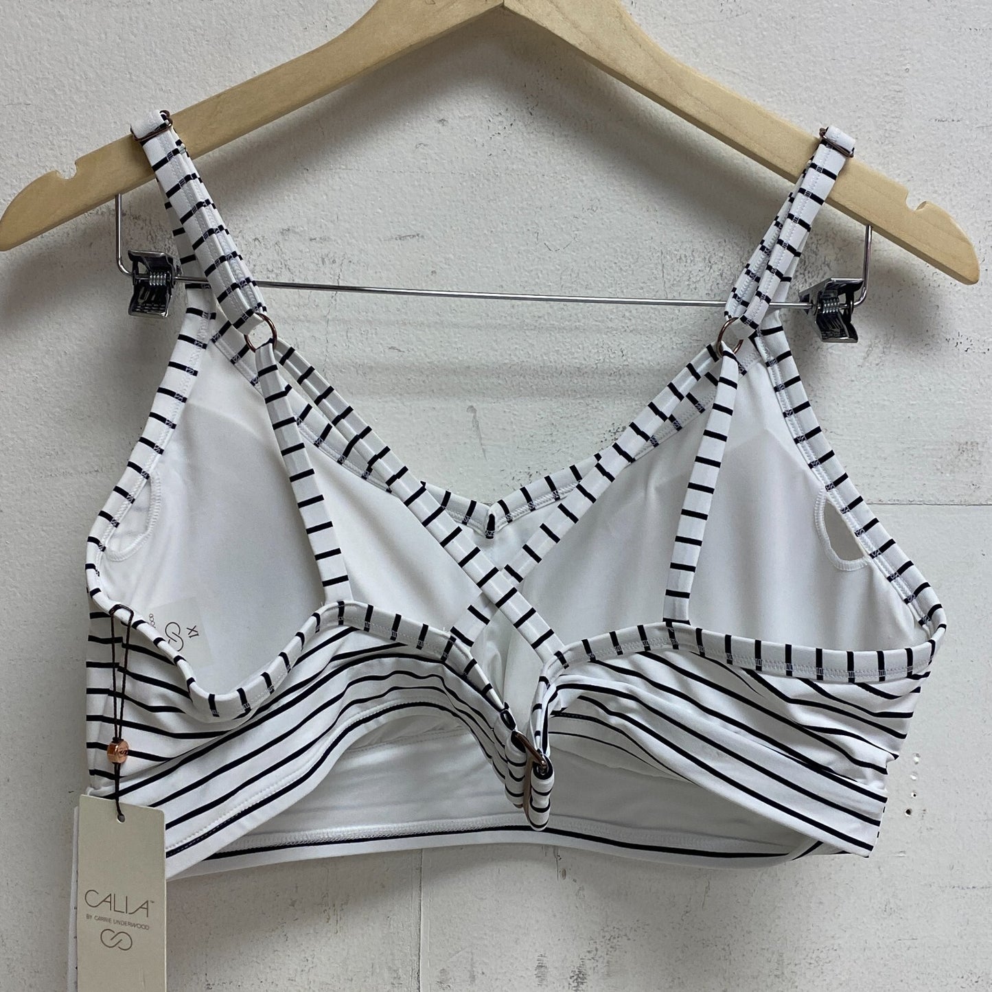 Calia Women's Cross Back Bikini Top Simple Stripe White WSA20210PRTXWP