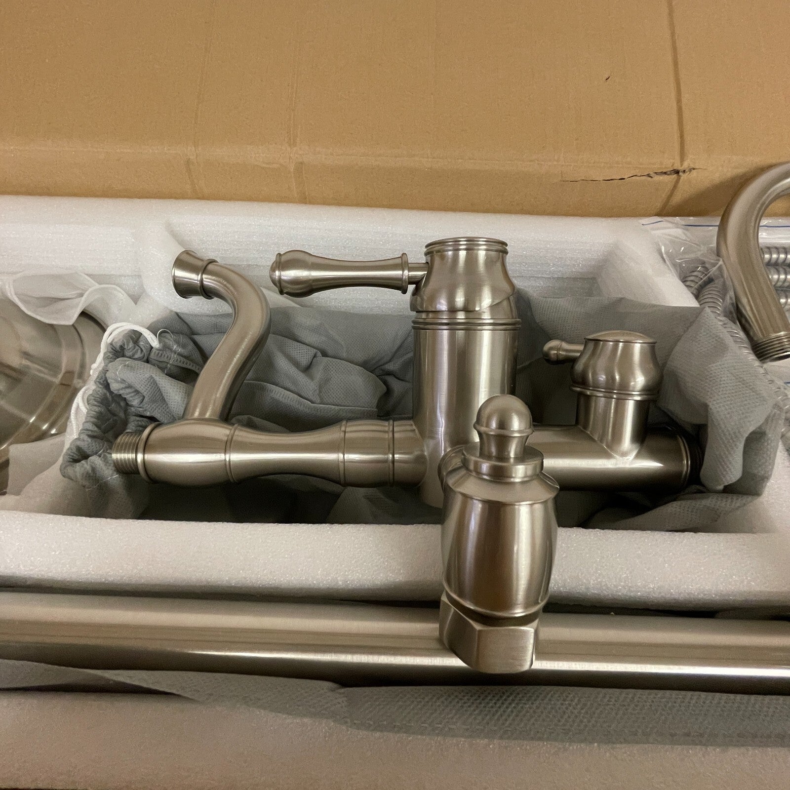 Signature Hardware Dolwick Exposed‑Pipe Shower & Tub Faucet Brushed Nickel