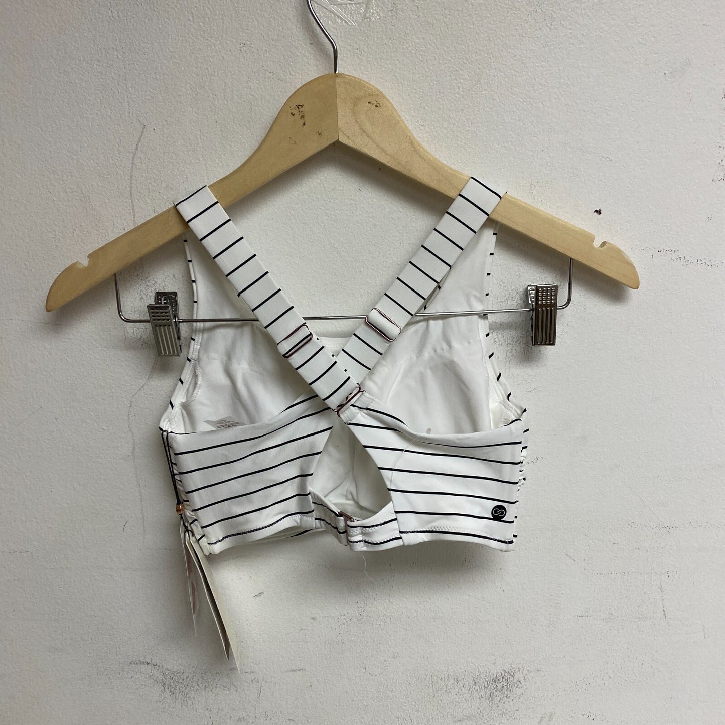 Calia Women's High Rise High Neck Power Sculpt Top Stripe White WSA22213PRT New!