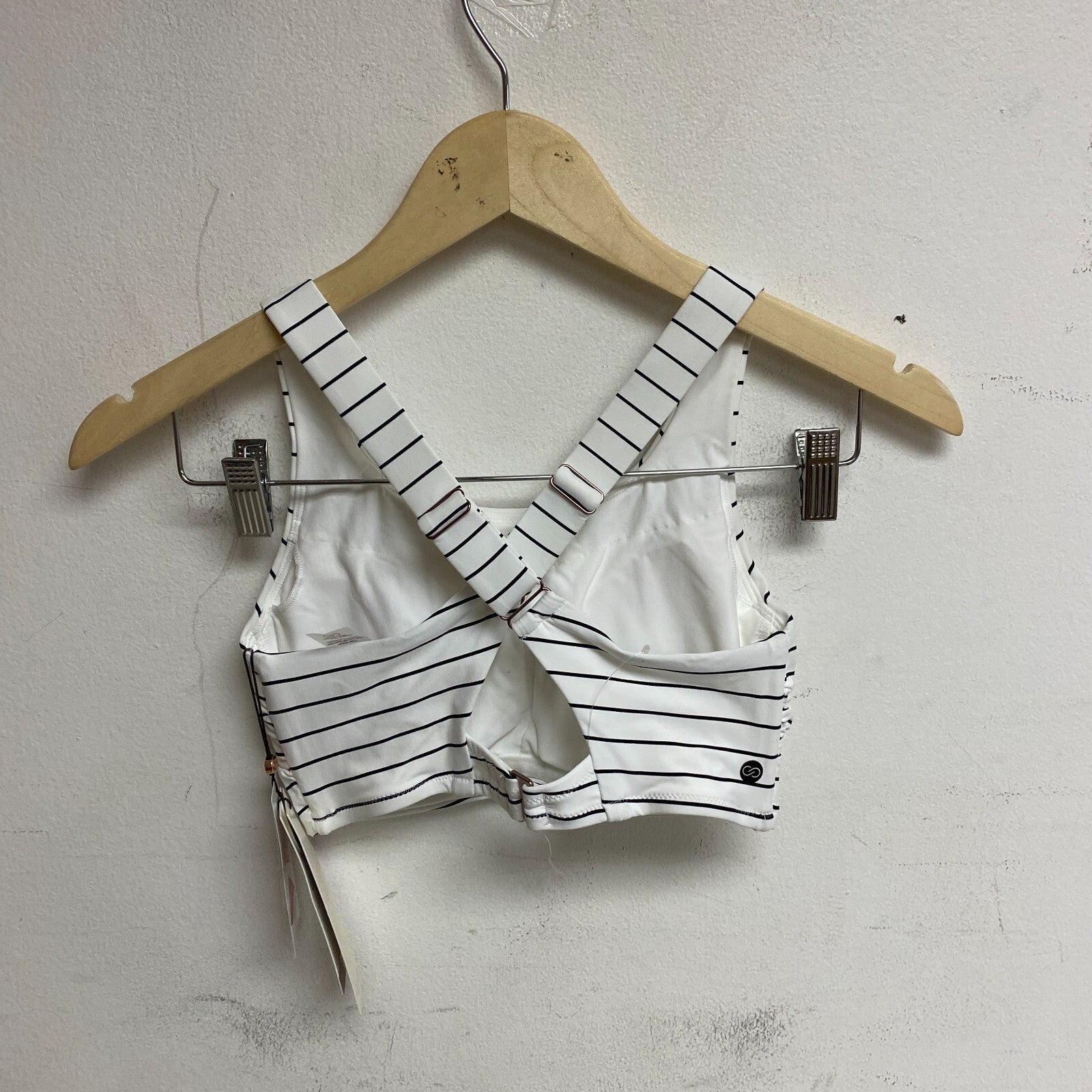 Calia Women's High Rise High Neck Power Sculpt Top Stripe White WSA22213PRT New!