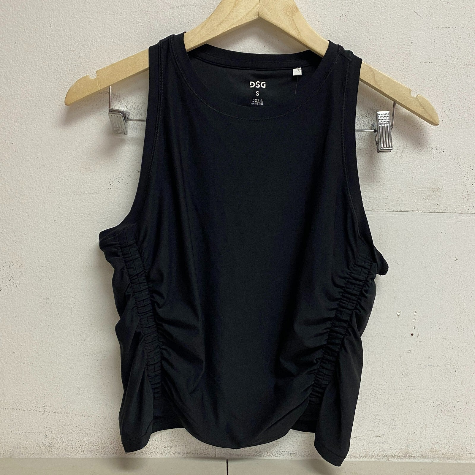 DSG Womens Cinch Tank Top Shirt Pure Black sleeveless Solid Summer DAW23100