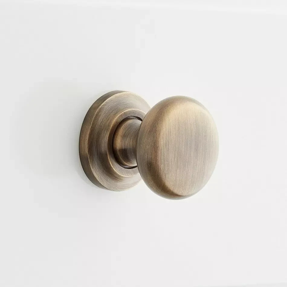 Signature Hardware 1-1/4" Brass Round Knob w/ Beveled Base Plate Antique Brass