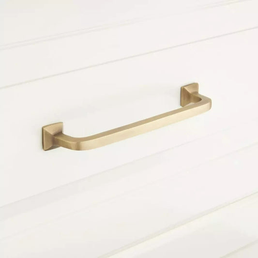 Signature Hardware 4" Klein Solid Brass Cabinet Pull Antique Brass HL-552-4-AB