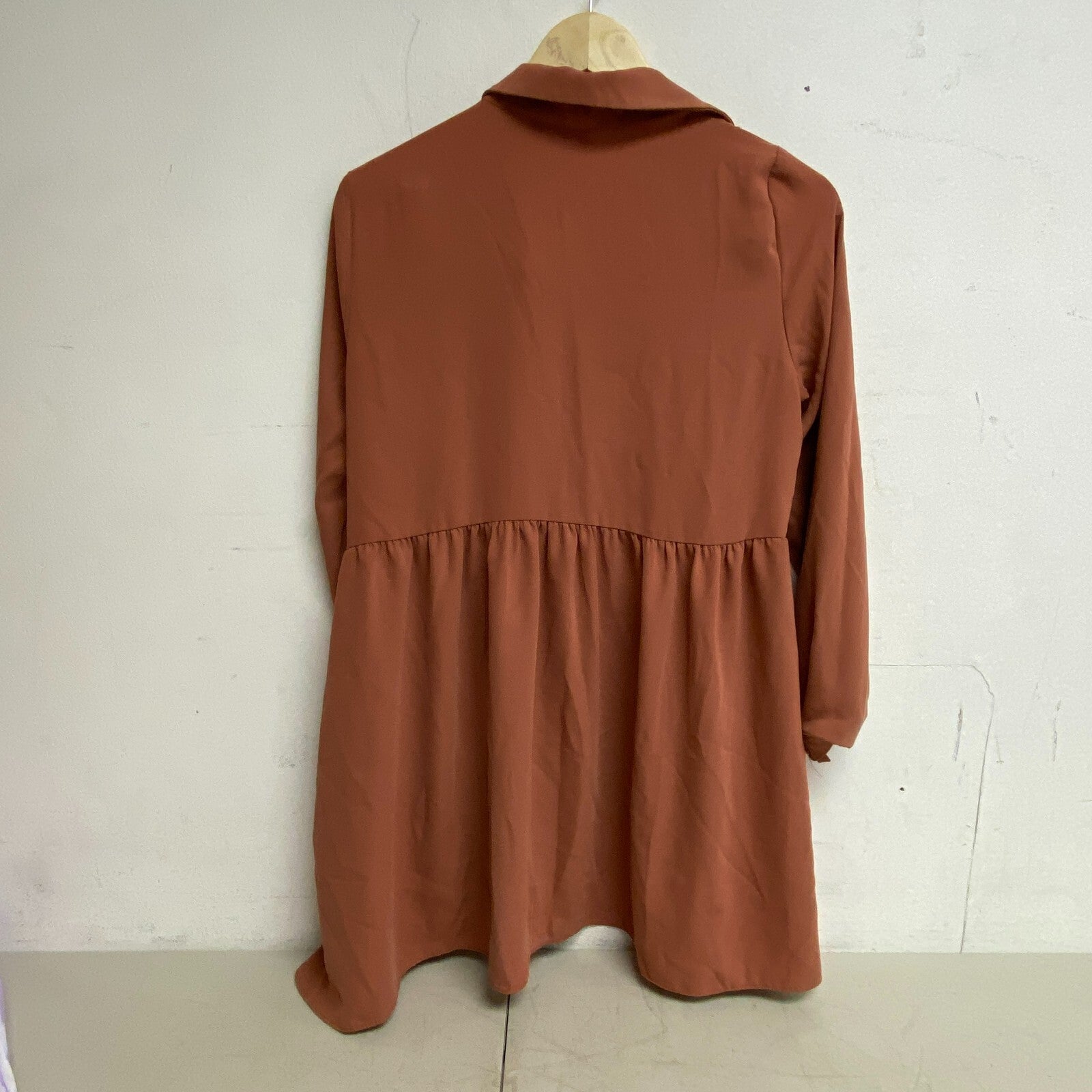 Kasirga Womens Clay Red 5 Button Up 2 skirt Layer Dress Longsleeve Size US10