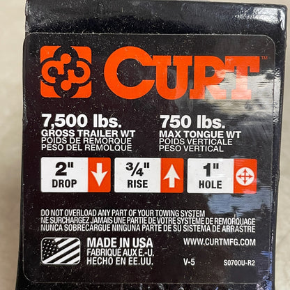 CURT S0700U-R2 Trailer Ball Mount 2" Shank 2" Drop 7,500 lb Towing Capacity