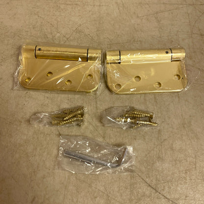 Signature Hardware 4″ Rounded Steel Door Hinge with Spring 2 Pack Satin Brass