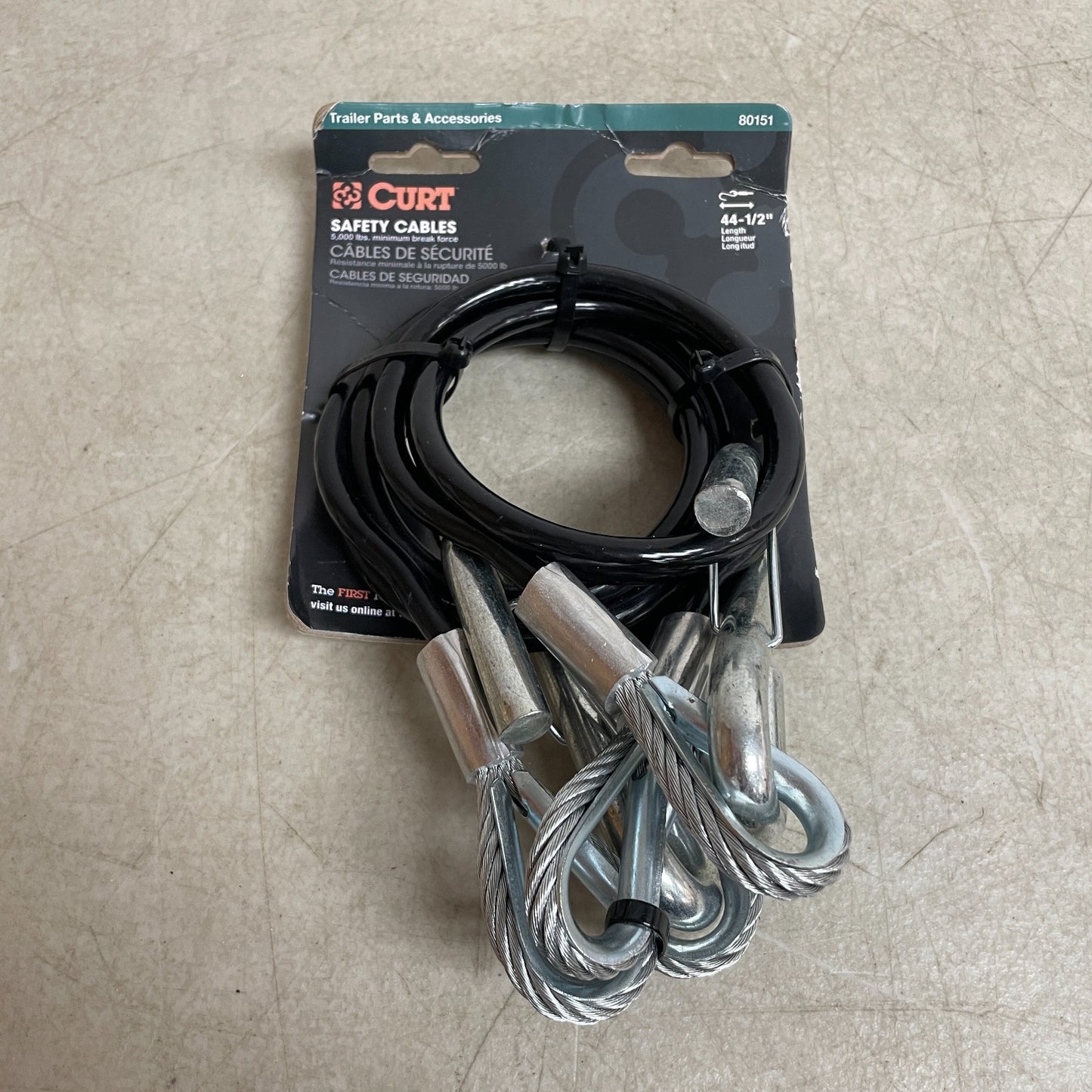 CURT 80151 Trailer Safety Cables 44-1/2" Vinyl Coated 5000 lb Break 2 Pack