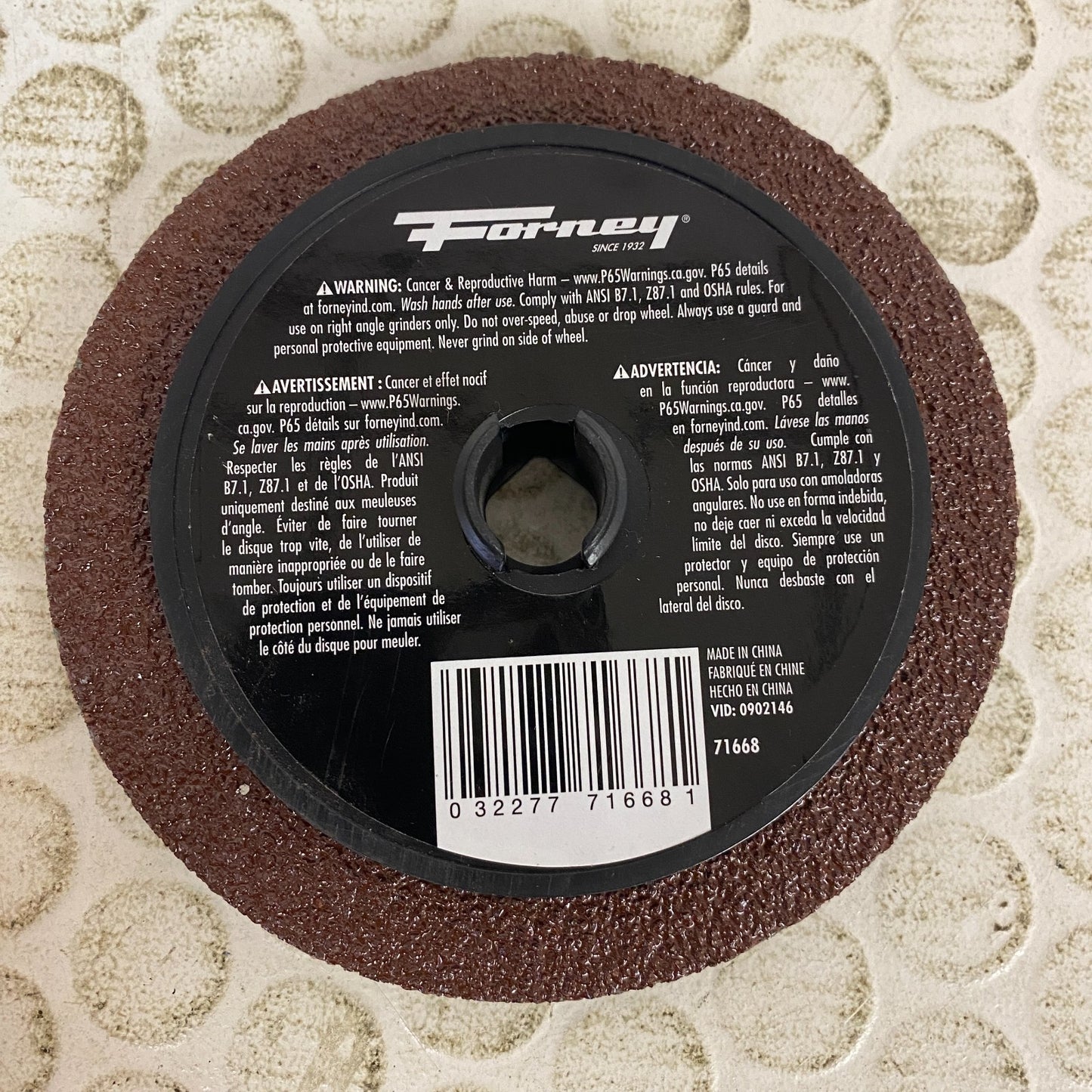Forney Resin Fibre Sanding Disc 4.5" 36 Grit 7/8" Arbor 3 Pack Model 71668