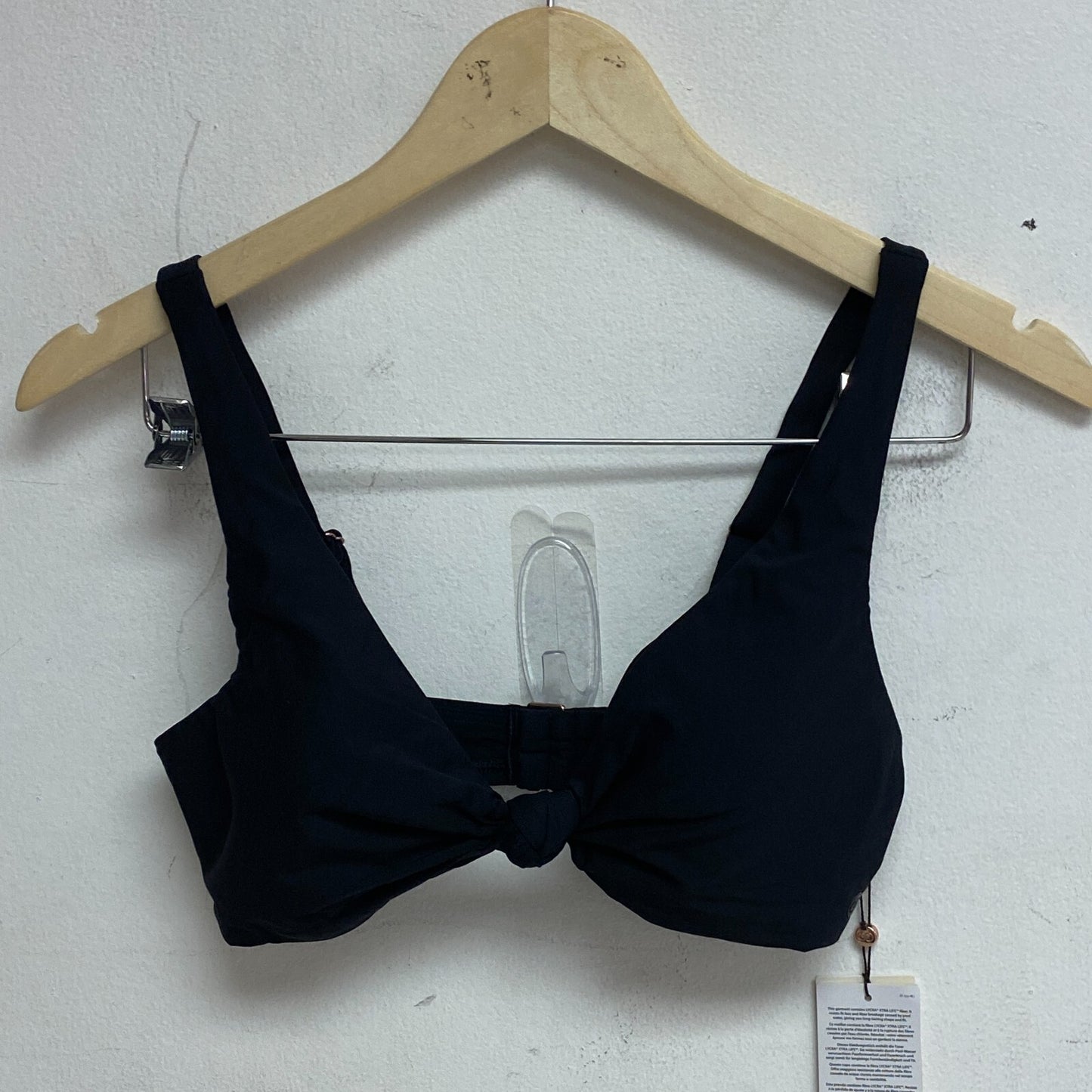 Calia Womens Swim Collection Racerback Knot Front Bikini Top Pure Black WSA23220