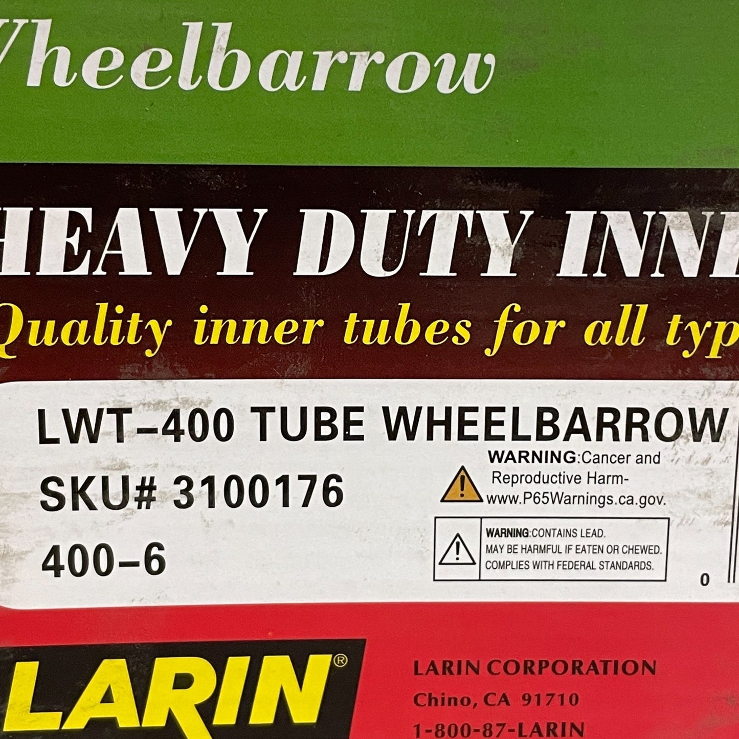 Larin LWT-400 Heavy-Duty Inner Tube 400-6 Wheelbarrow with TR-13 Valve Stem