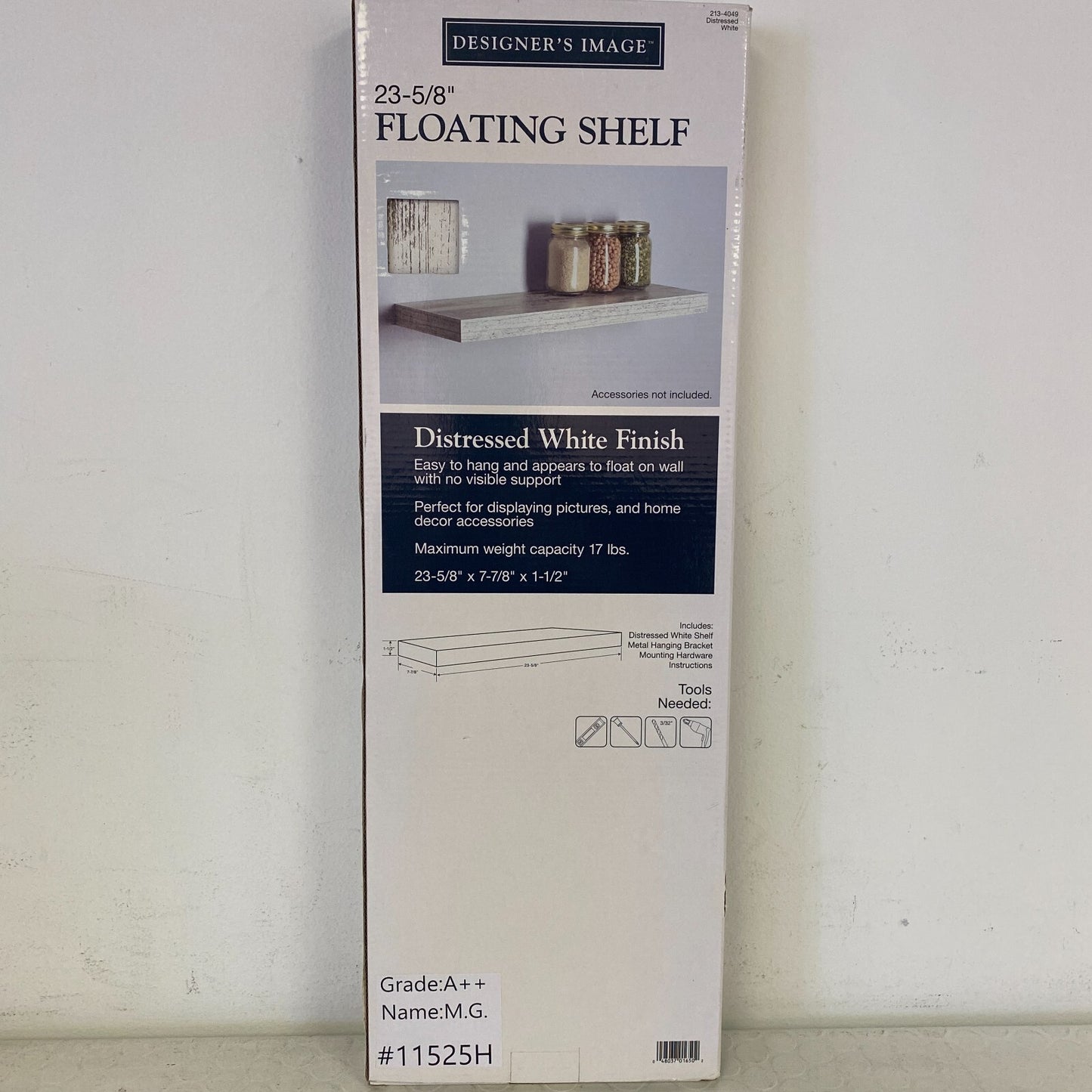 Designer's Image™ 23-5/8"W x 7-7/8"D Distressed White Floating Wall Shelf