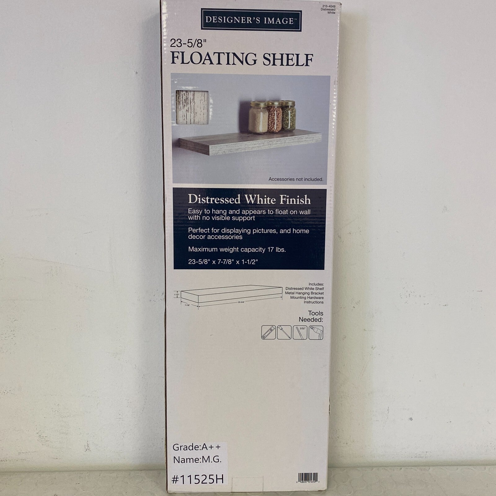 Designer's Image™ 23-5/8"W x 7-7/8"D Distressed White Floating Wall Shelf