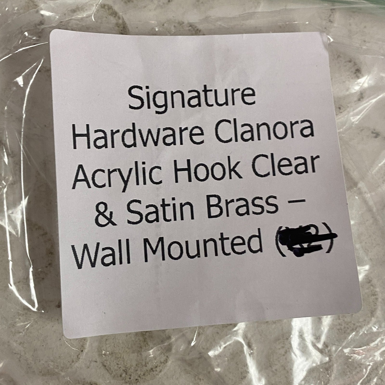 Signature Hardware Clanora Acrylic Hook Clear & Satin Brass Wall Mounted 2 PACK
