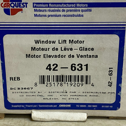 CARQUEST Reman Power Window Lift Motor Front Black 42‑631