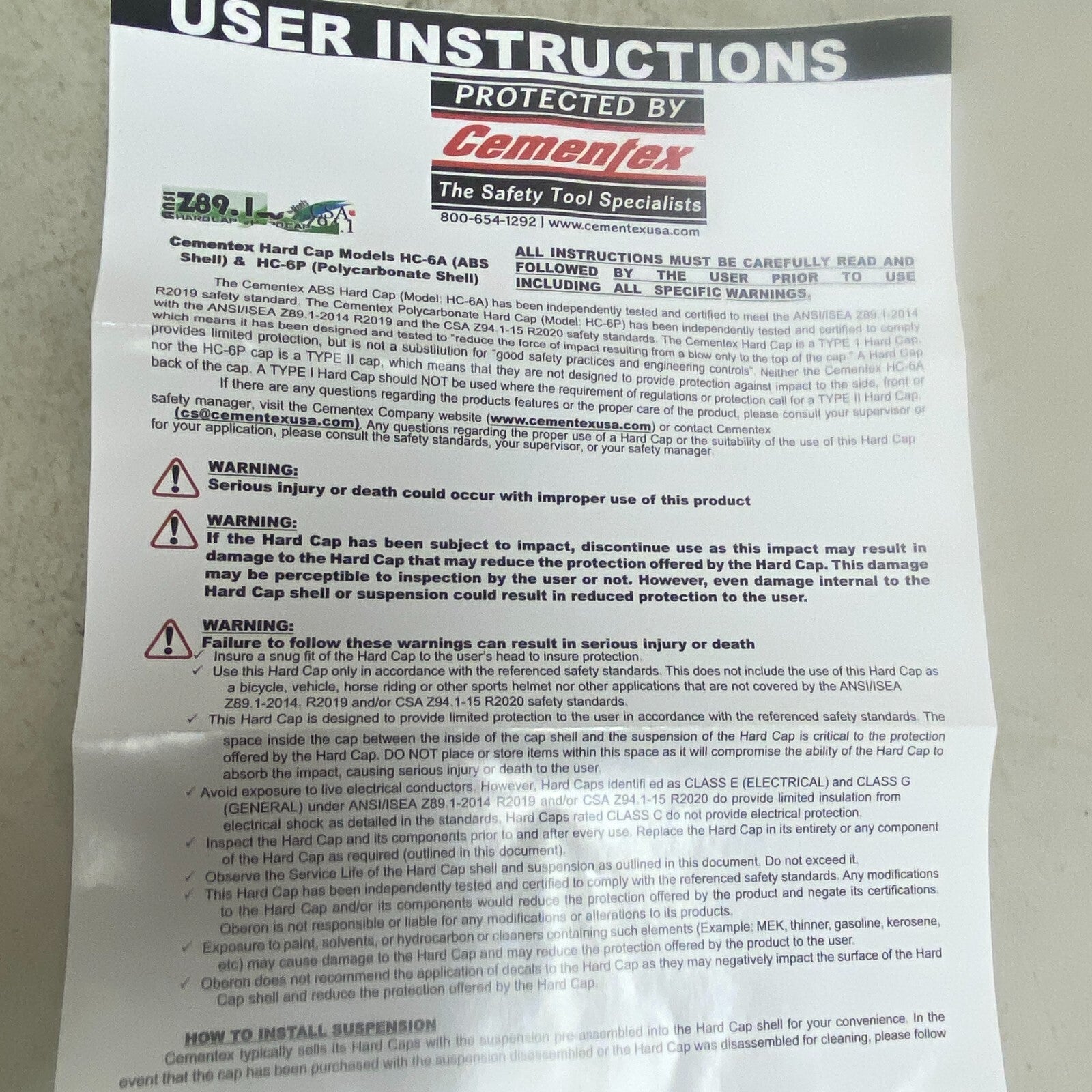 Cementex Hard Cap Polycarbonate Shell Model HC-6A