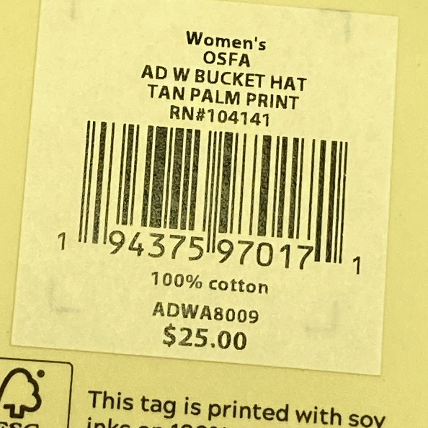 Alpine Design Womens AD W  Bucket Hat  Mint Tan Palm Print  NWT Floral ADWA8009