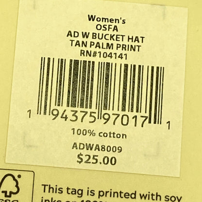 Alpine Design Womens AD W  Bucket Hat  Mint Tan Palm Print  NWT Floral ADWA8009