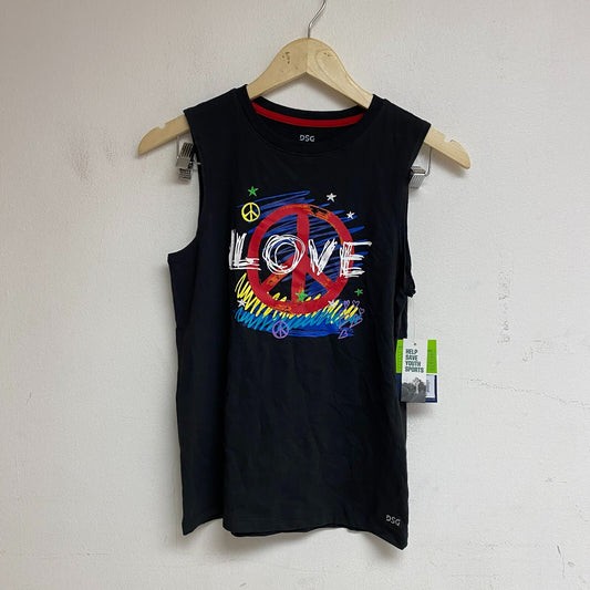 DSG Boys Graphic Tank Pure Black Peace Solid Sleeveless Crew Neck DAB12119