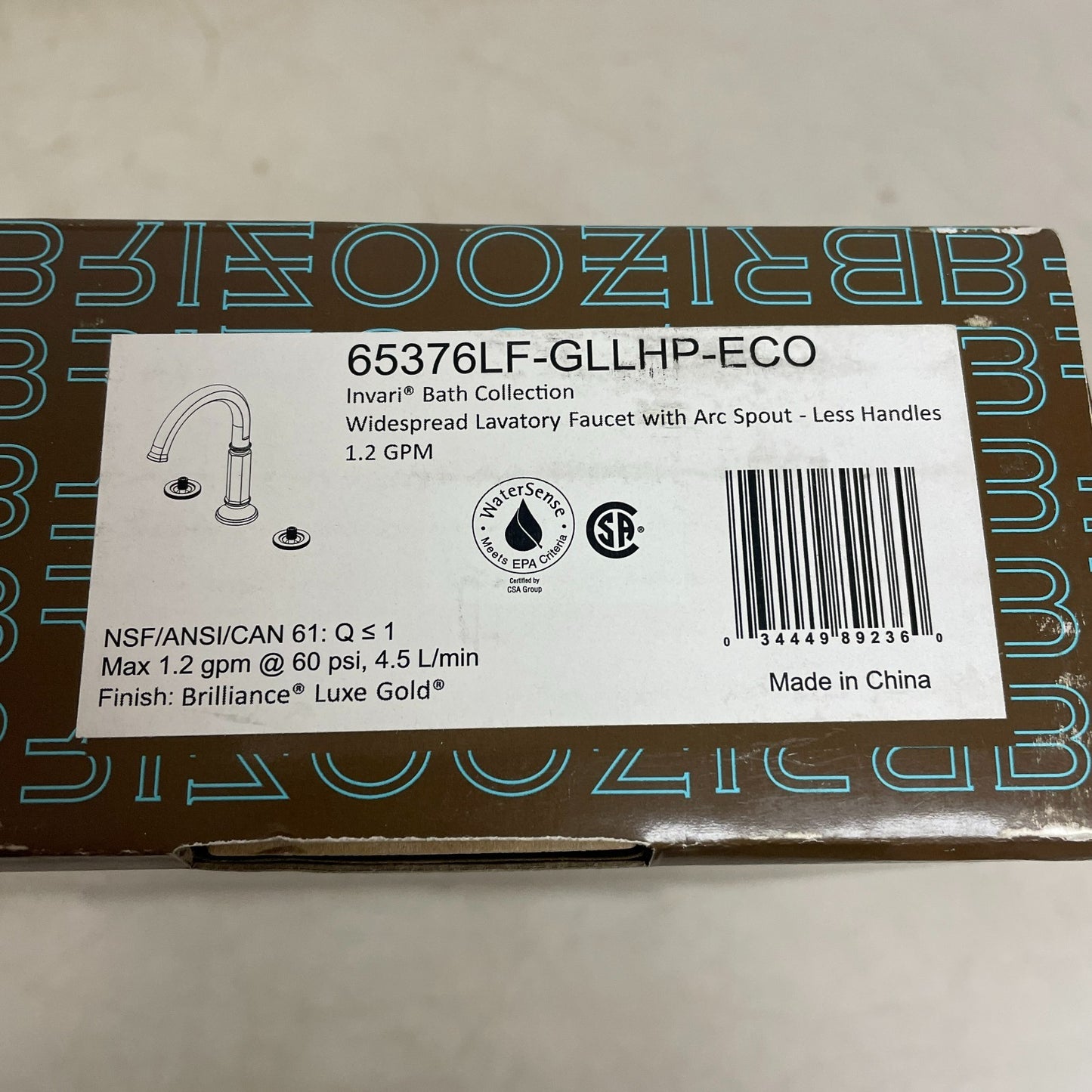 Brizo Invari 8‑1/4″ Widespread Lavatory Faucet Arc Spout Luxe Gold  No Handles