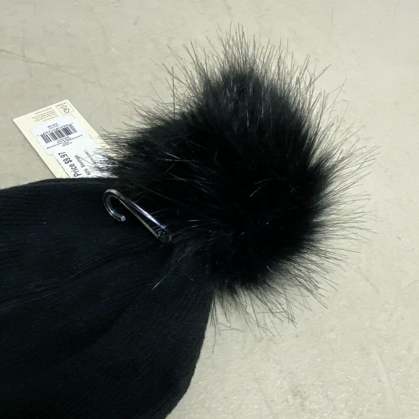 Calia Womens Slouch Beanie W/ Faux Fur Beanie  Pom Pure Black CAC2202