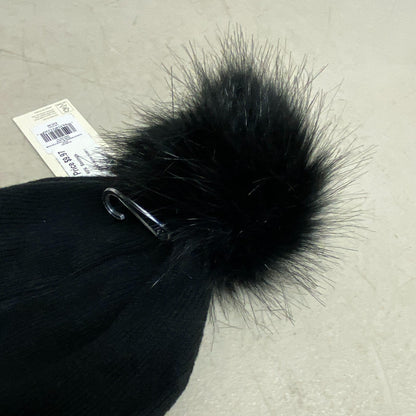 Calia Womens Slouch Beanie W/ Faux Fur Beanie  Pom Pure Black CAC2202