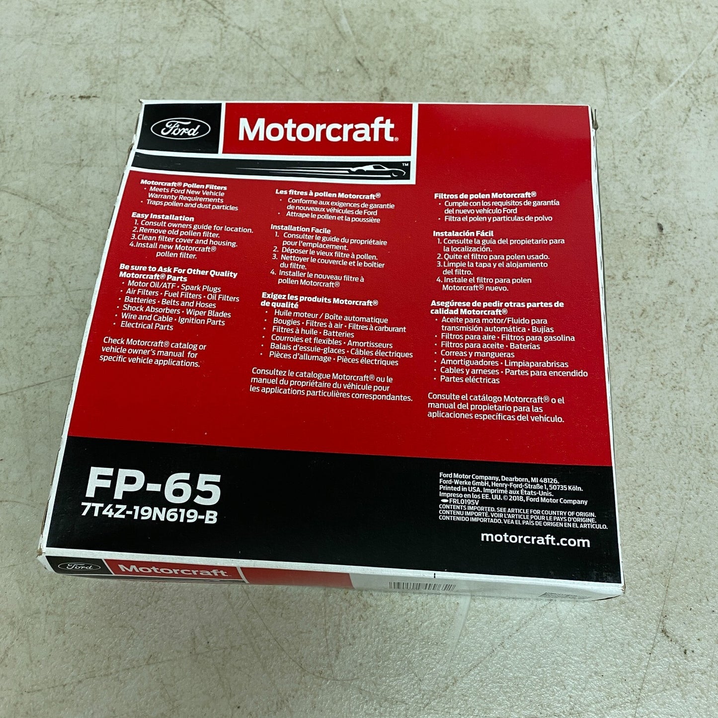 Ford Motorcraft Cabin Air Filter FP-65 , 7T4Z-19N619-B