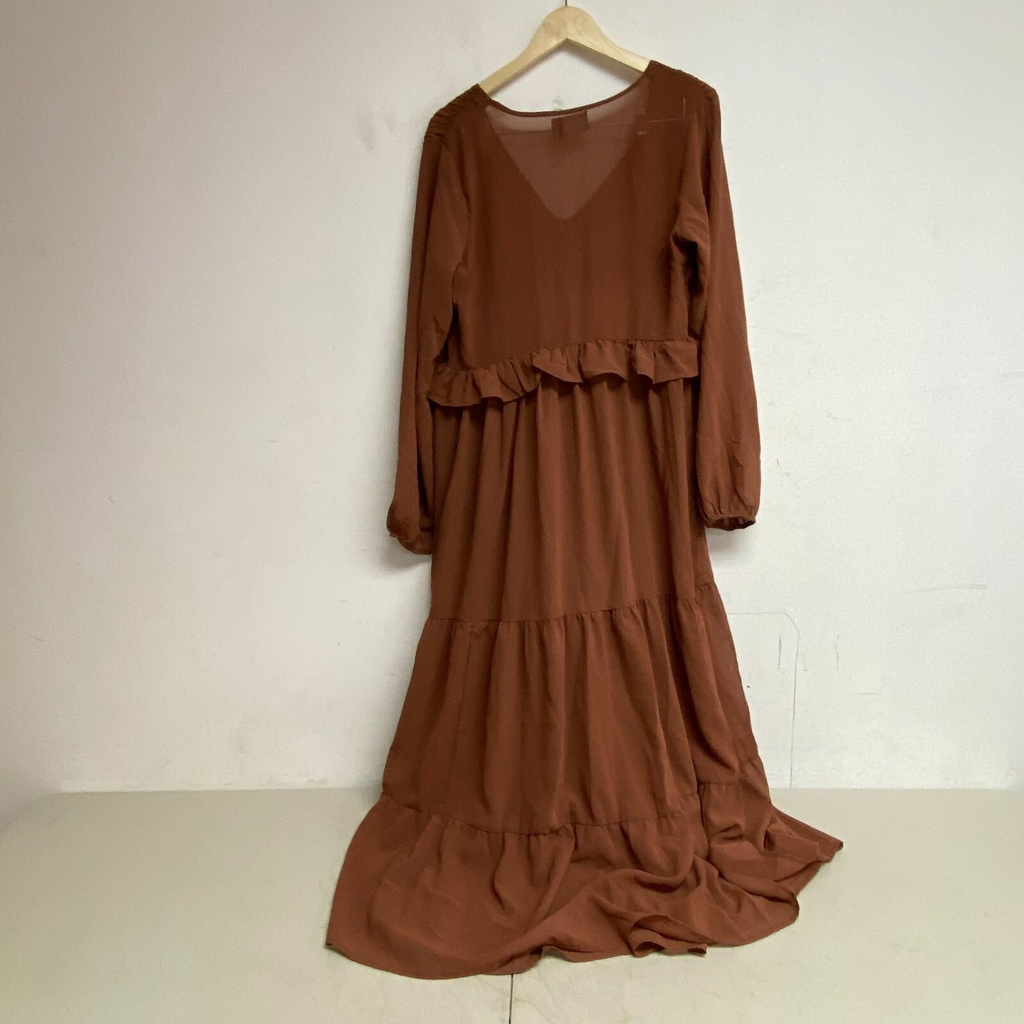 ASOS Design Pink Long Sleeve Ruffled Hem Long Dress Womens Size 8