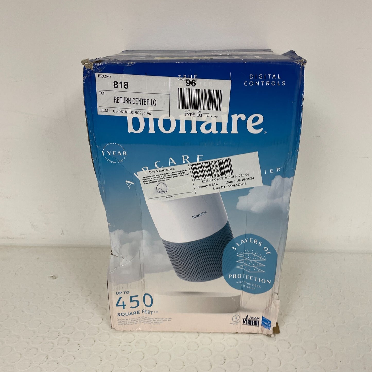 Bionaire CleanAir Mini True HEPA Air Purifier  Up to 450 sq ft White BAP9360W