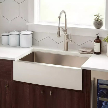 Signature Hardware 33" Fournier Stainless Steel Farmhouse Sink - Curved Apron