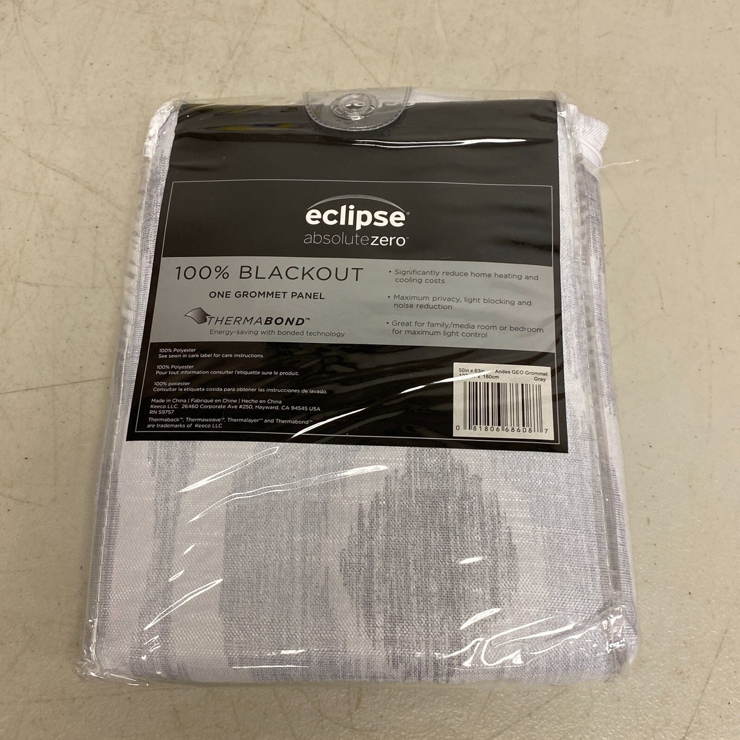 Eclipse absolute zero - 100% blackout one grommet panel- Andes GEO Grommet Gray