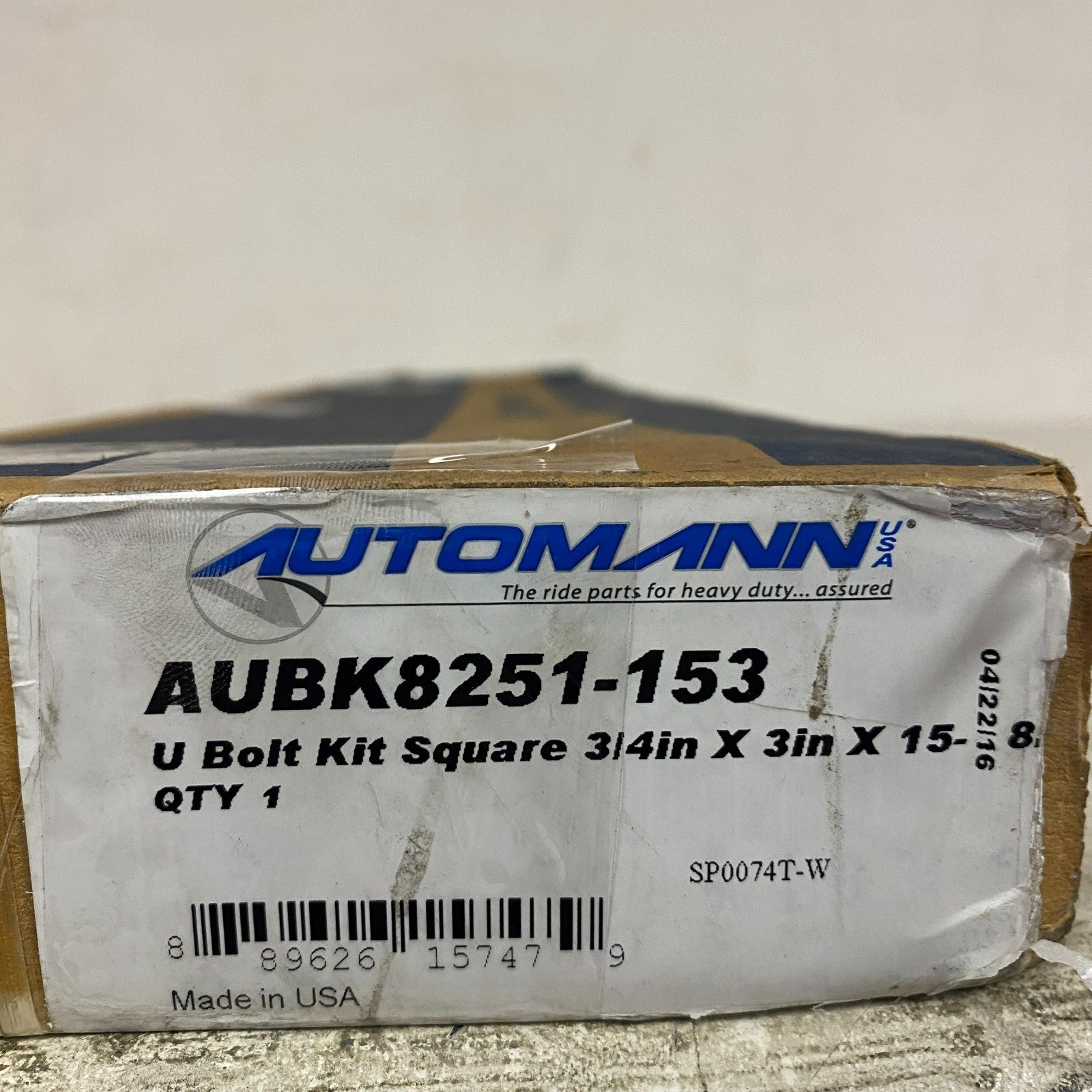 Automann U‑Bolt Kit Square 3/4″ x 3″ x 15‑3/8″ Steel Finish AUBK8251‑153
