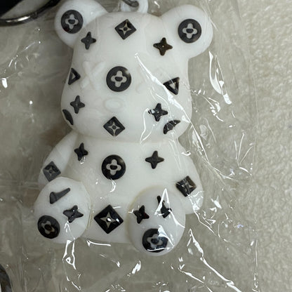 Assorted Louis Viton Silicone With White 3D Bear Keychain/Bag Charm/Car Ornament
