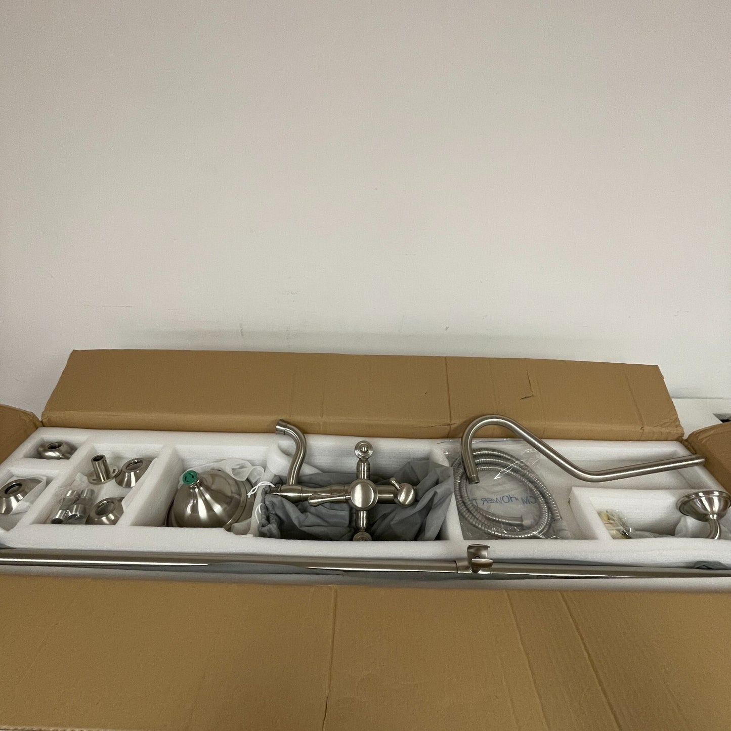 Signature Hardware Dolwick Exposed‑Pipe Shower & Tub Faucet Brushed Nickel