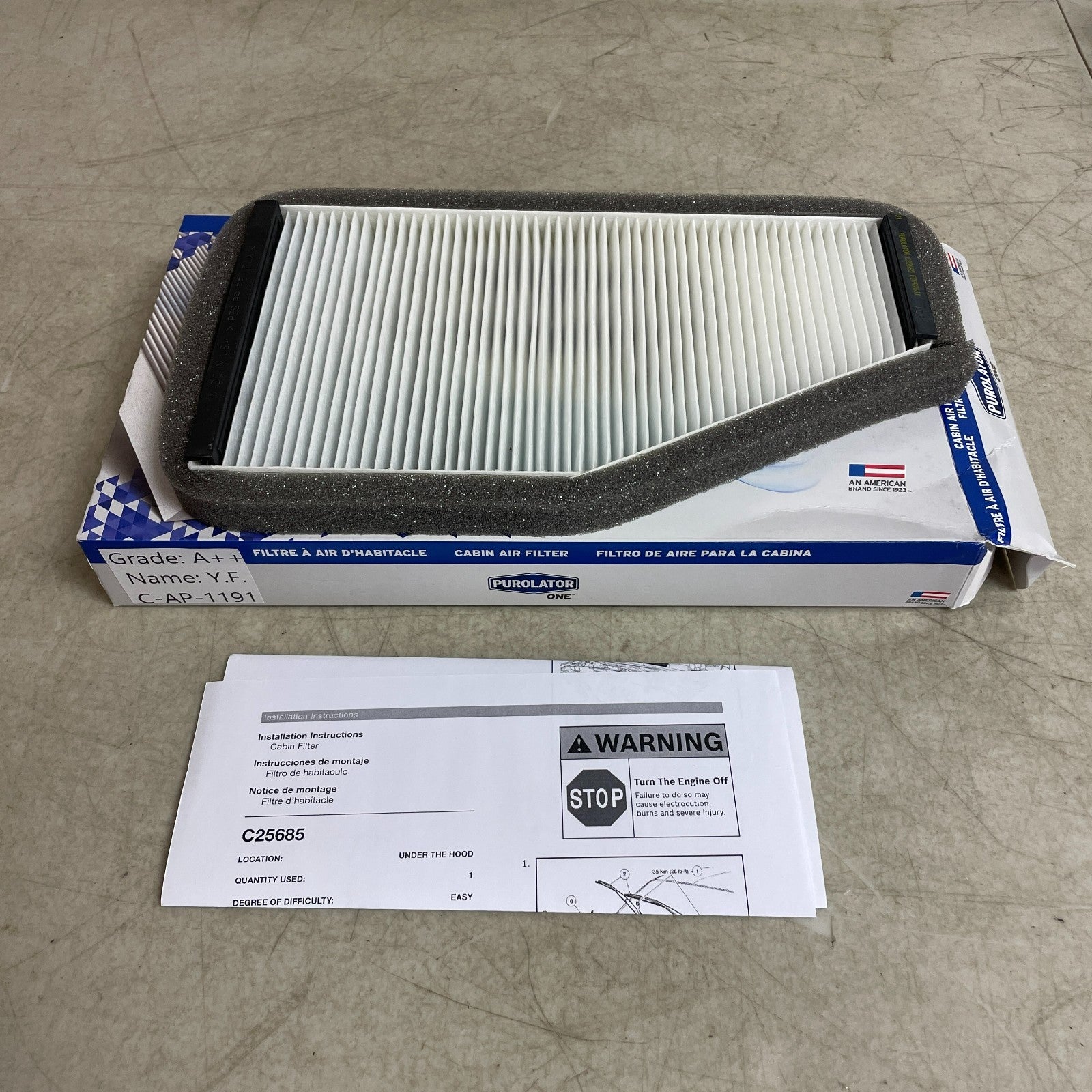 Purolator ONE Cabin Air Filter Activated Carbon 13.1x7.5x1.9 C25685